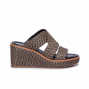 Black Brown Women Bernardo Kaian Raffia Wedge Sandals | YXJ4133UD