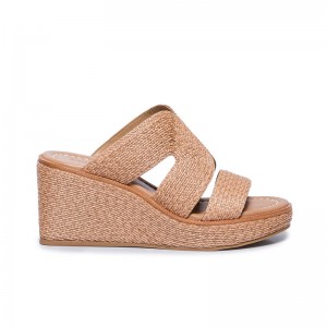 Brown Women Bernardo Kaian Raffia Wedge Sandals | NLD444DJ