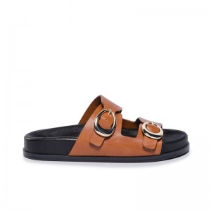 Dark Brown Women Bernardo Evie Slide Sandals | BKR176RS