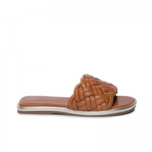 Dark Brown Women Bernardo Troy Woven Slide Sandals | RGY86KG