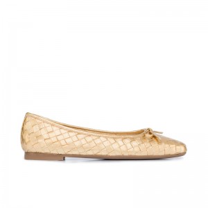 Gold Women Bernardo Gwynn Woven Ballet Flats | WZC6048VE