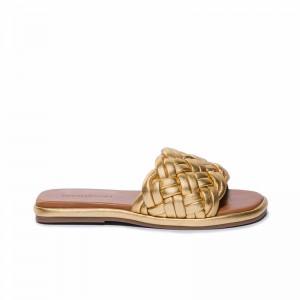 Gold Women Bernardo Troy Woven Slide Sandals | ABL5024KN