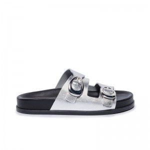 Silver Women Bernardo Evie Slide Sandals | XUI2114HR