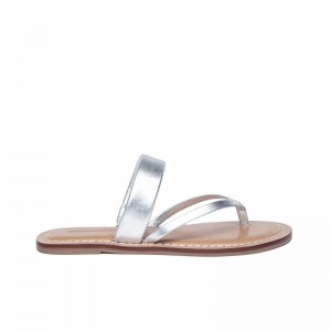 Silver Women Bernardo Leia Thong Flat Sandals | QKV1328OH