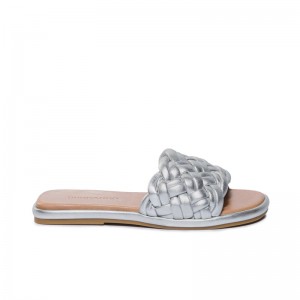 Silver Women Bernardo Troy Woven Slide Sandals | YLJ3027IM