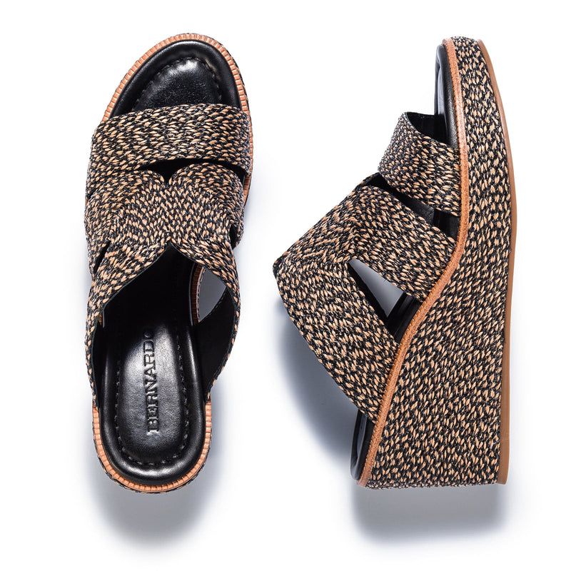 Black Brown Women Bernardo Kaian Raffia Wedge Sandals | YXJ4133UD