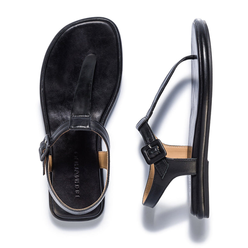 Black Women Bernardo Tucson T-Strap Flat Sandals | TEQ9281BF