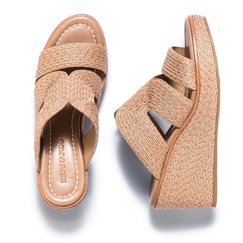 Brown Women Bernardo Kaian Raffia Wedge Sandals | NLD444DJ