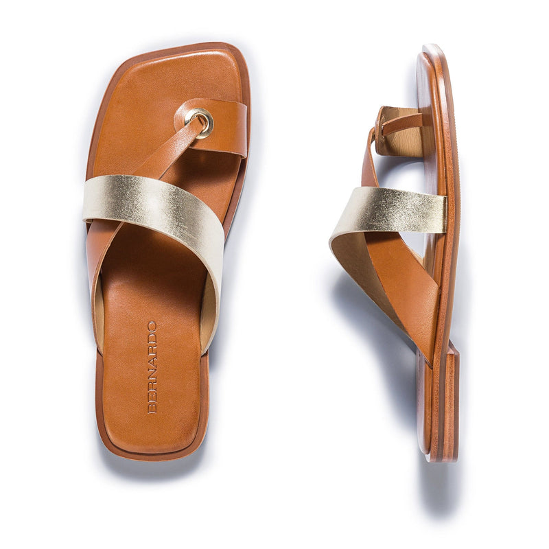 Gold Brown Women Bernardo Amelia Cross Strap Slide Sandals | SGD8095OI