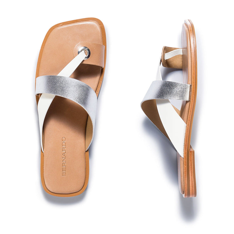 Silver White Women Bernardo Amelia Cross Strap Slide Sandals | WPY555EA