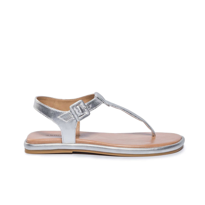 Silver Women Bernardo Tucson T-Strap Flat Sandals | EOV5077XR